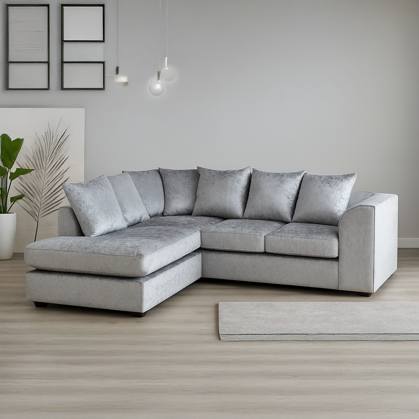 Crystal Crushed Velvet Scatter Corner Sofa