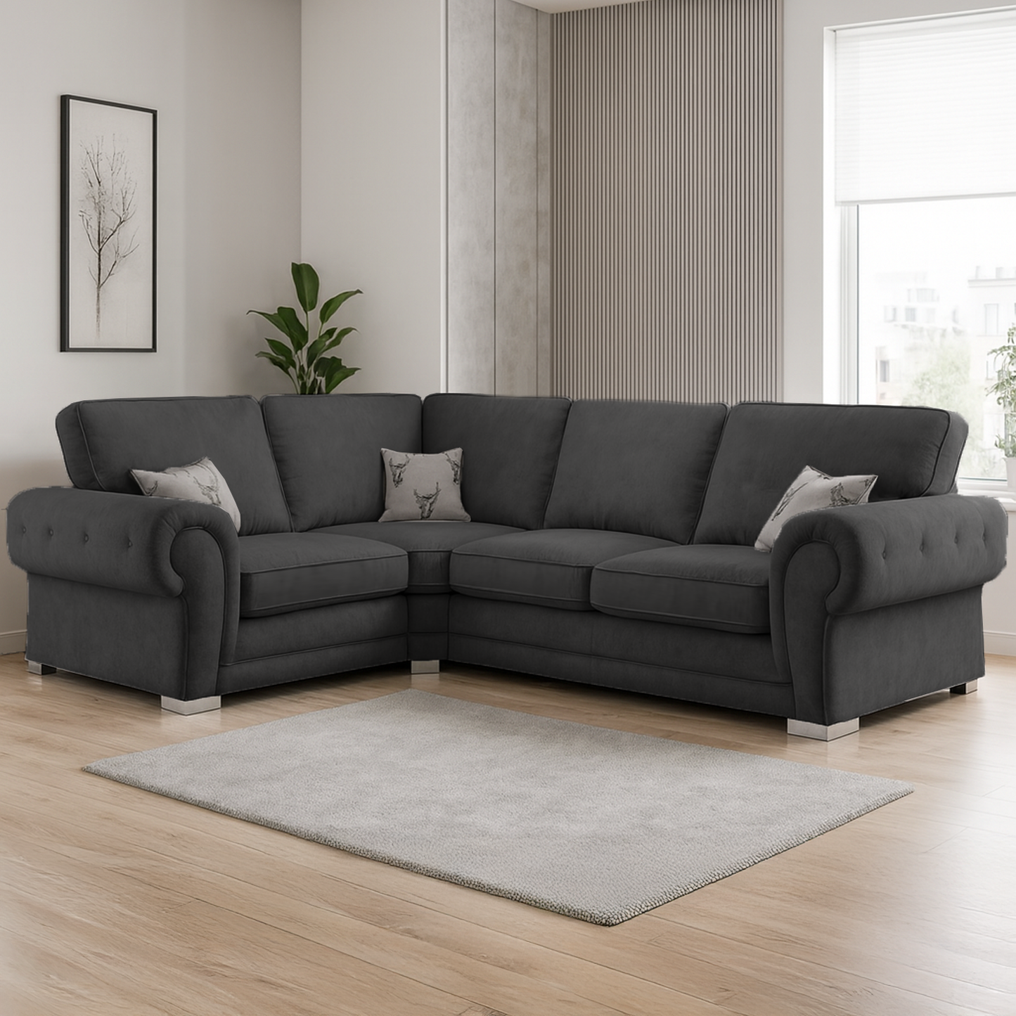 Milan Chesterfield Fabric 4 Seater Corner Sofa - Full Back