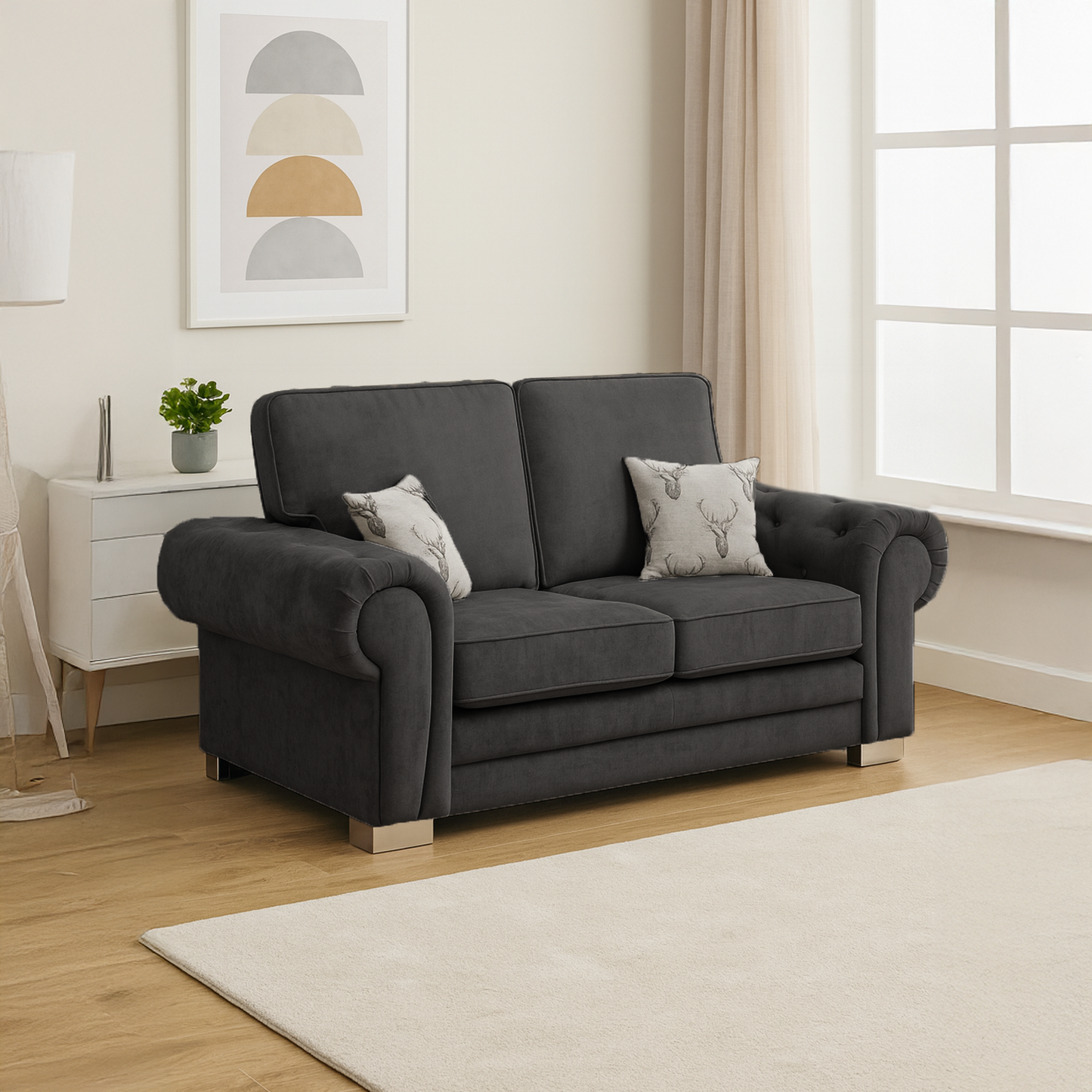 Milan Chesterfield Fabric 3 + 2 Seater Sofa Suite - Full Back