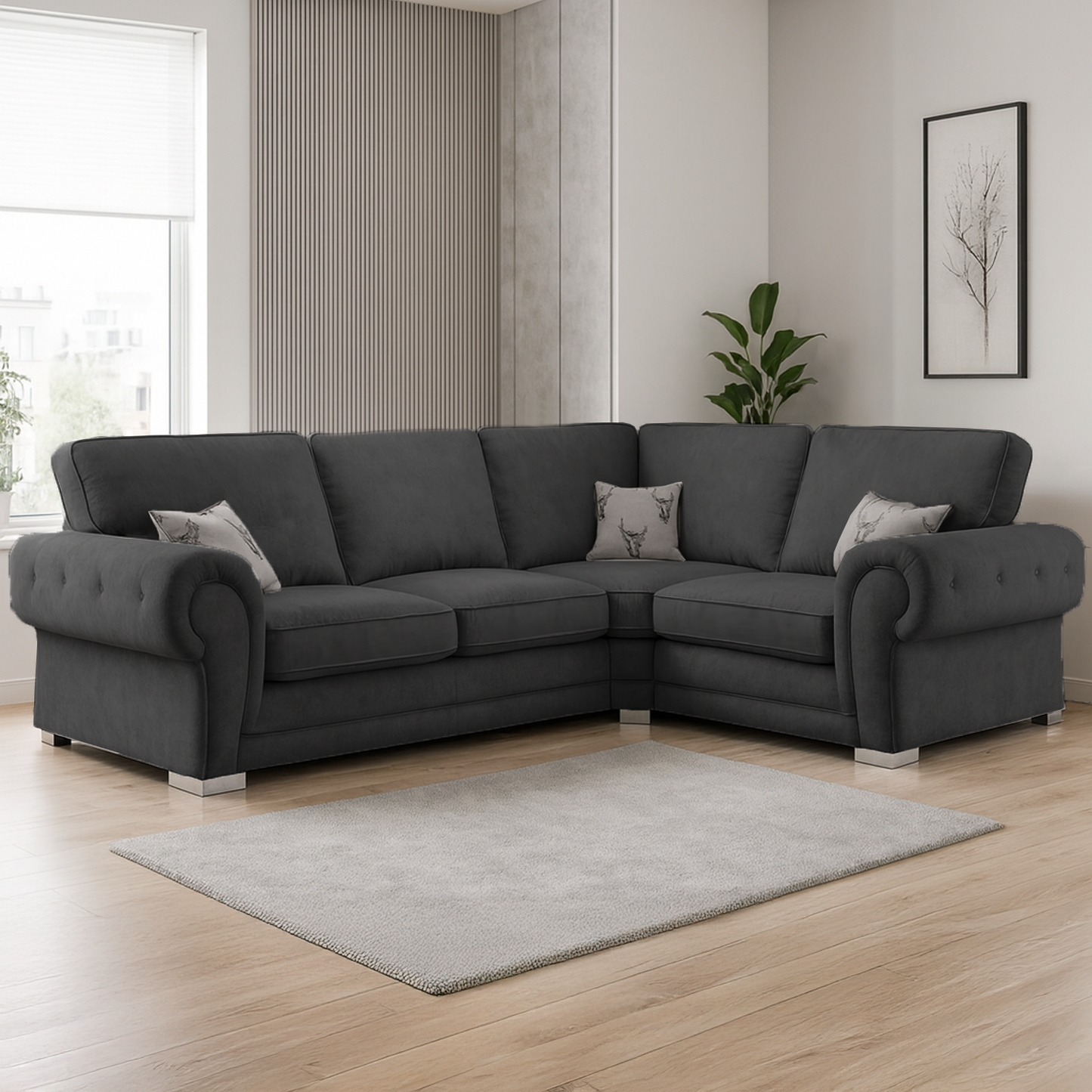 Milan Chesterfield Fabric 4 Seater Corner Sofa - Full Back