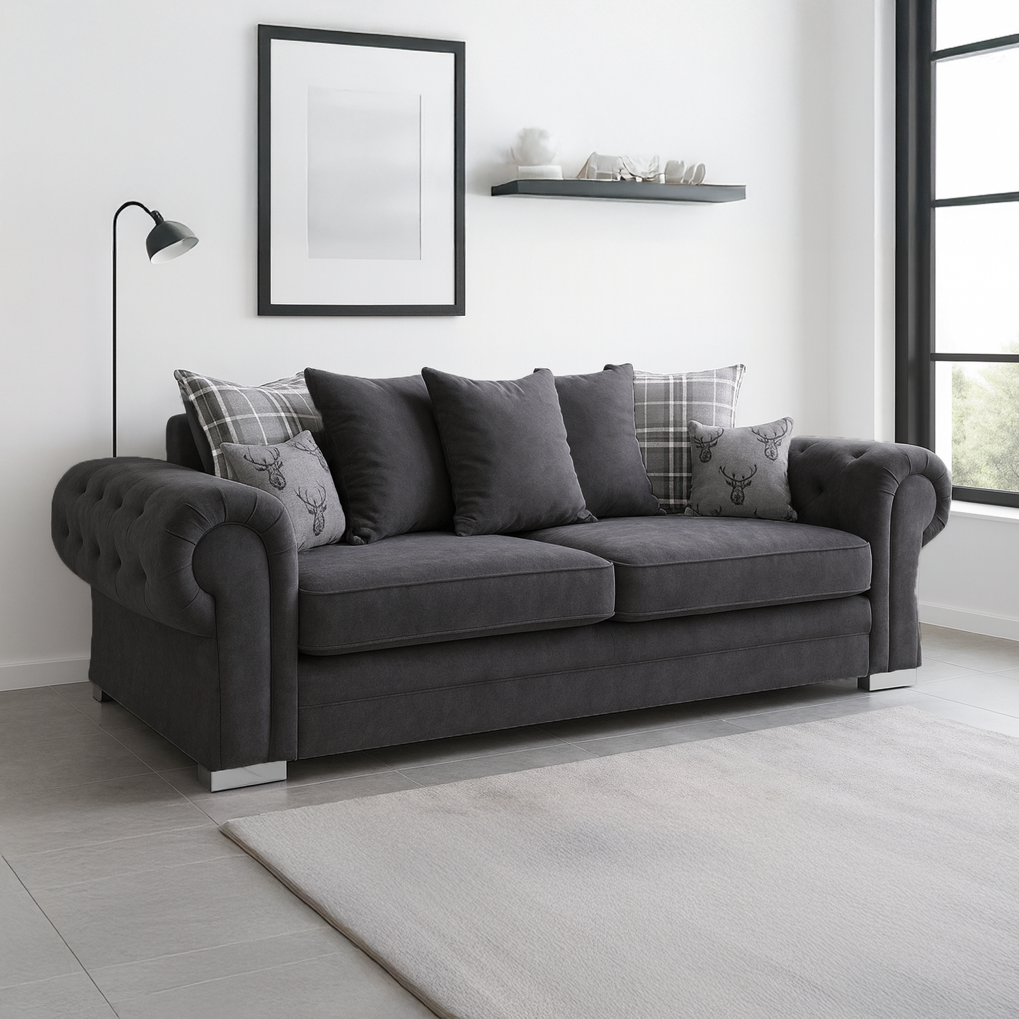 Milan Chesterfield Fabric 3 + 2 Seater Sofa Suite - Scatter Back