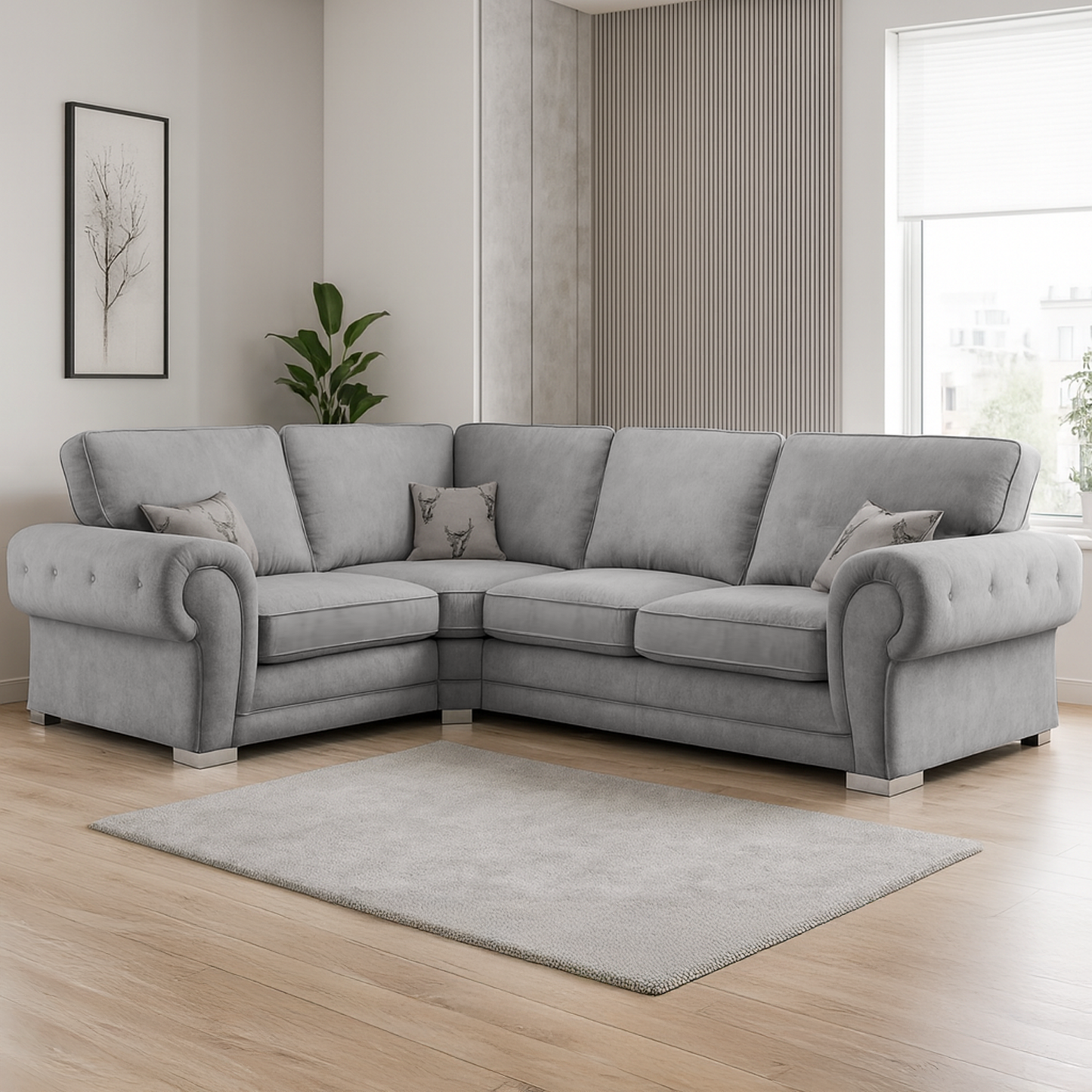 Milan Chesterfield Fabric 4 Seater Corner Sofa - Full Back