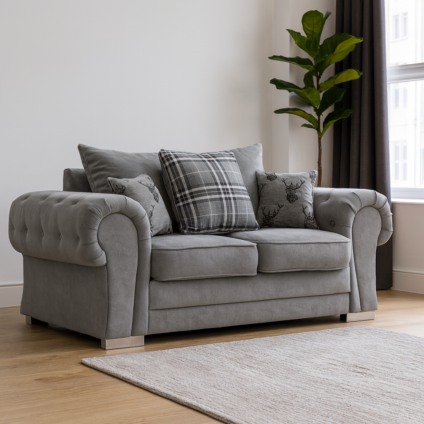 Milan Chesterfield Fabric 3 + 2 Seater Sofa Suite - Scatter Back