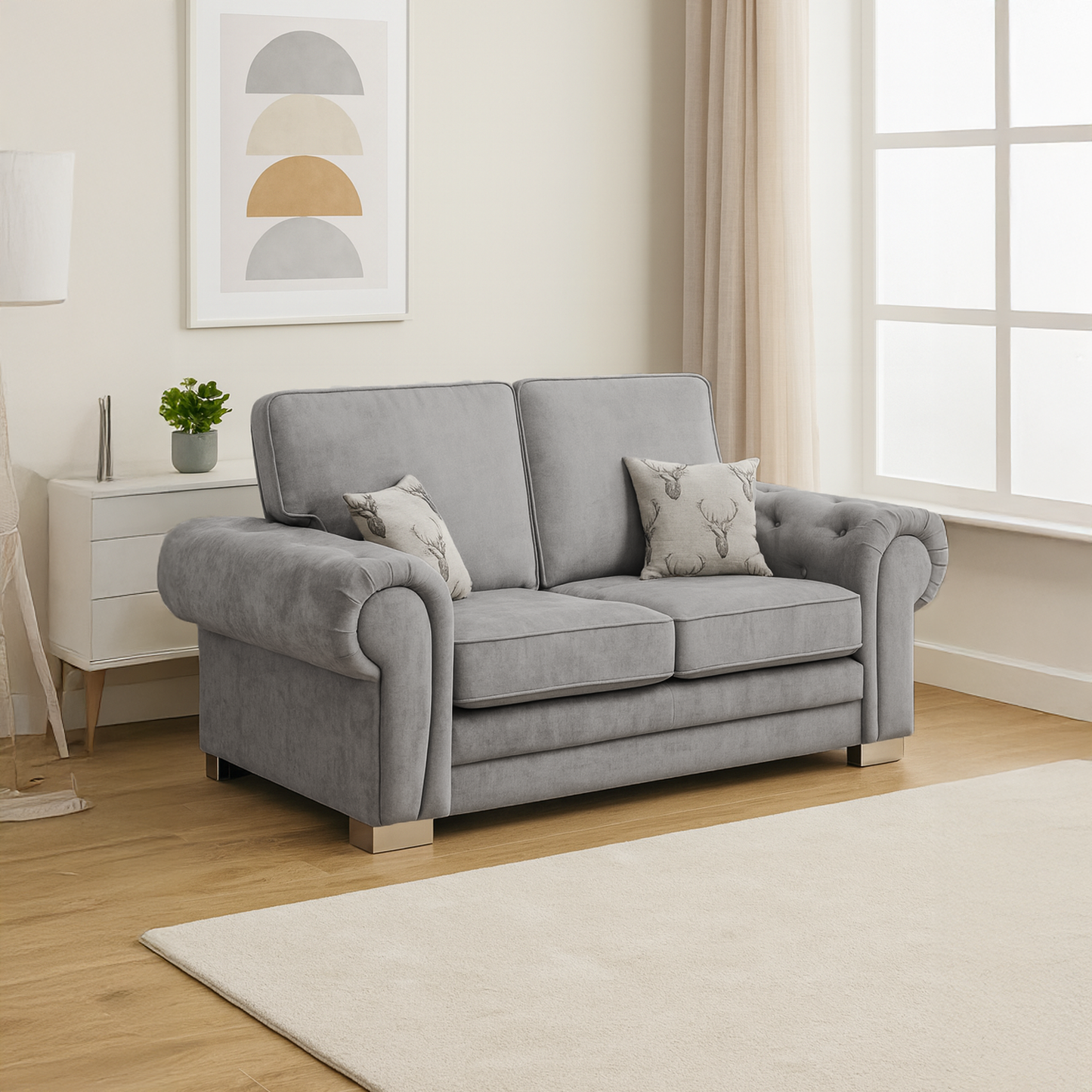 Milan Chesterfield Fabric 3 + 2 Seater Sofa Suite - Full Back