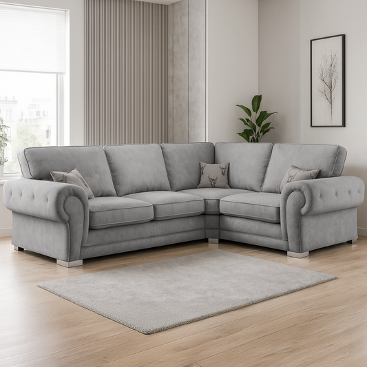 Milan Chesterfield Fabric 4 Seater Corner Sofa - Full Back