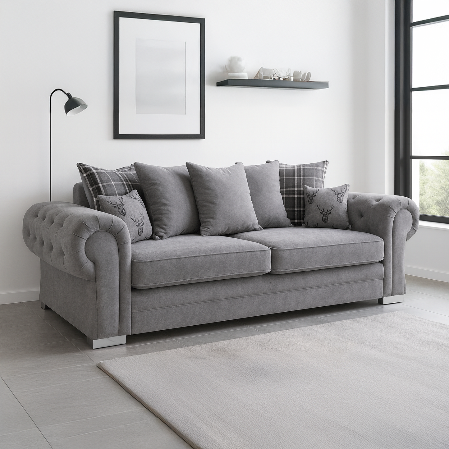 Milan Chesterfield Fabric 3 + 2 Seater Sofa Suite - Scatter Back