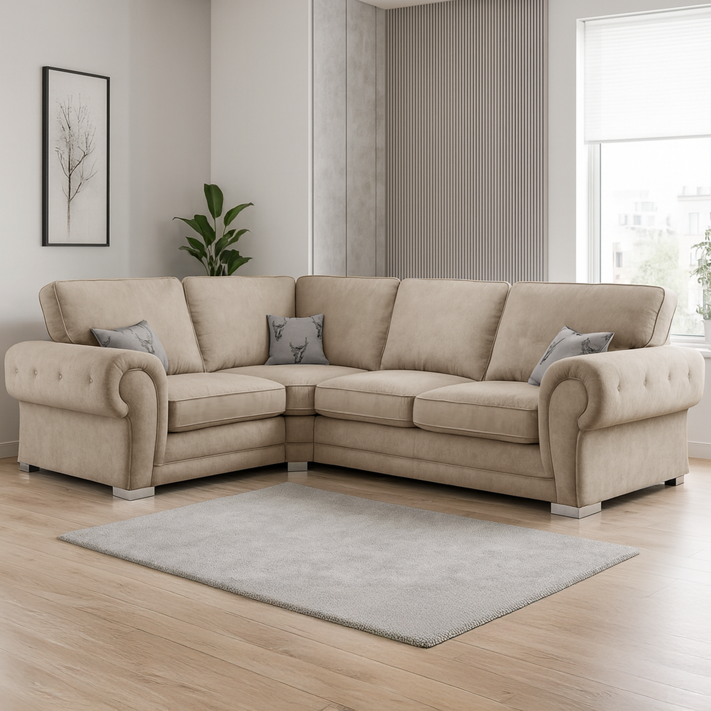 Milan Chesterfield Fabric 4 Seater Corner Sofa - Full Back