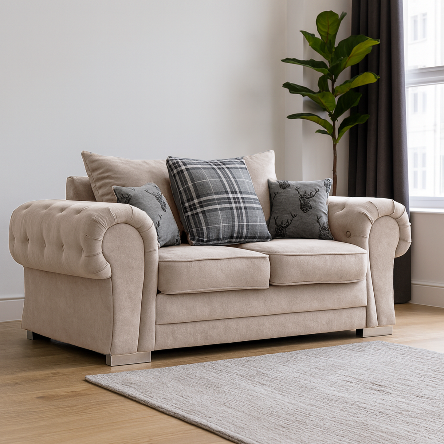 Milan Chesterfield Fabric 3 + 2 Seater Sofa Suite - Scatter Back