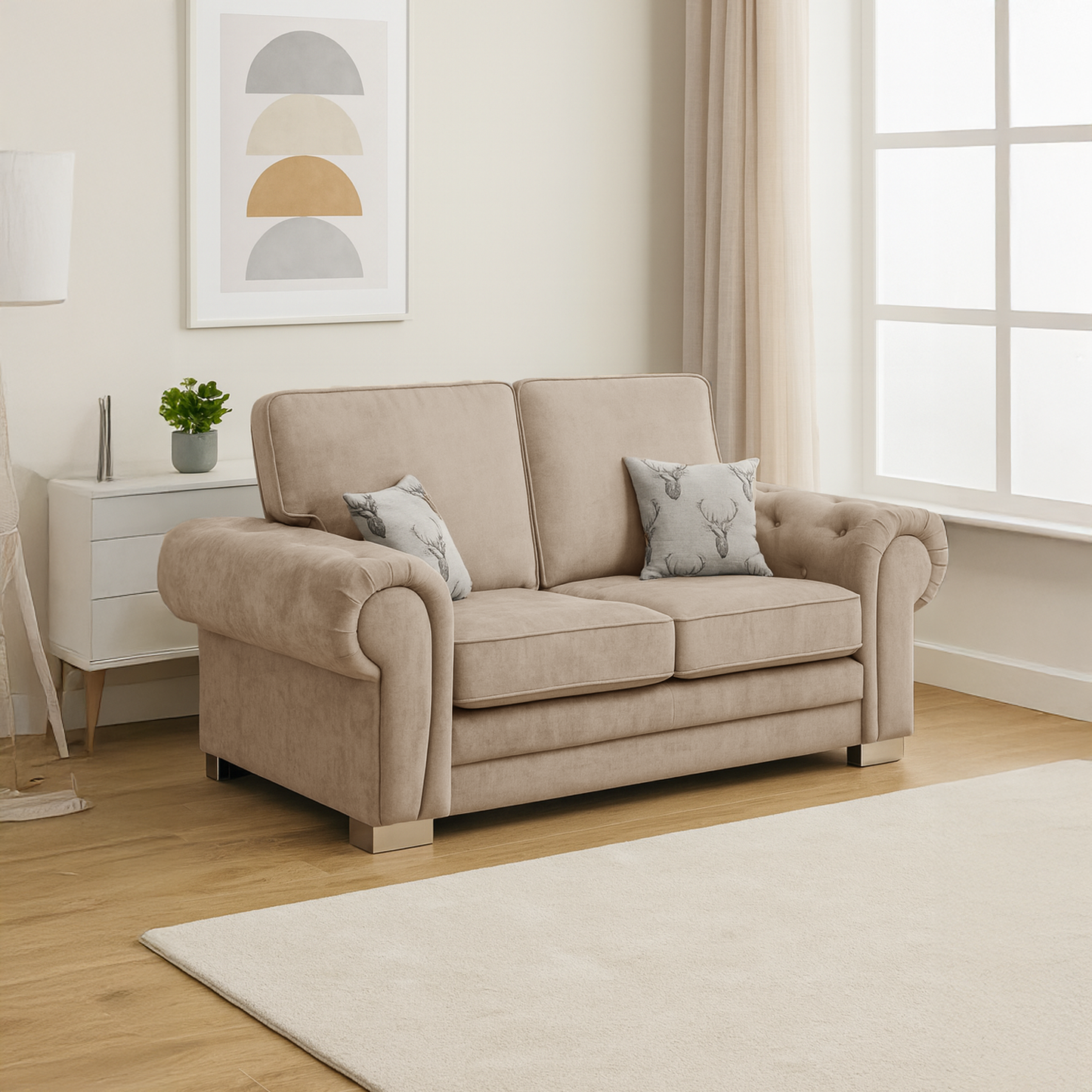 Milan Chesterfield Fabric 3 + 2 Seater Sofa Suite - Full Back