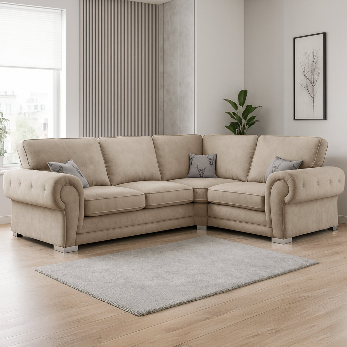 Milan Chesterfield Fabric 4 Seater Corner Sofa - Full Back