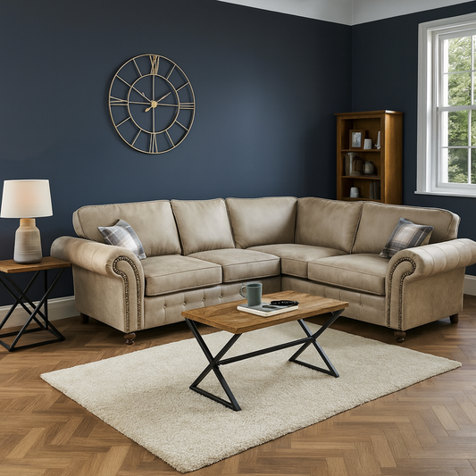 Oakland Marble Leather 4 Seater Corner Sofa