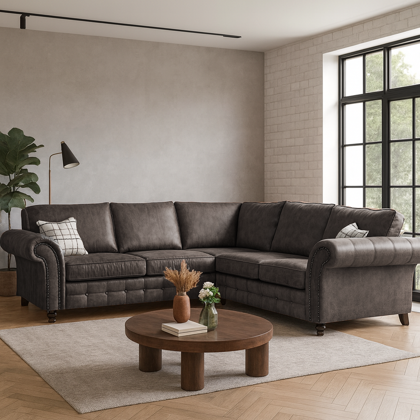 Oakland 5 Seater Leather Corner Sofa Chesterfield Style