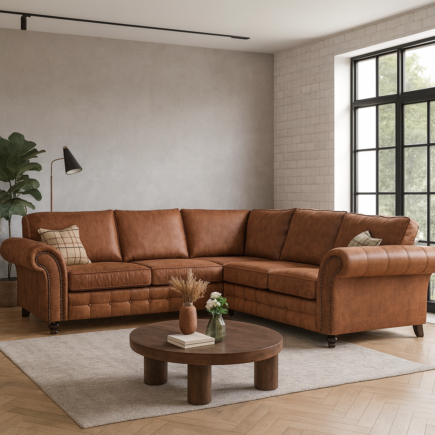 Oakland 5 Seater Leather Corner Sofa Chesterfield Style
