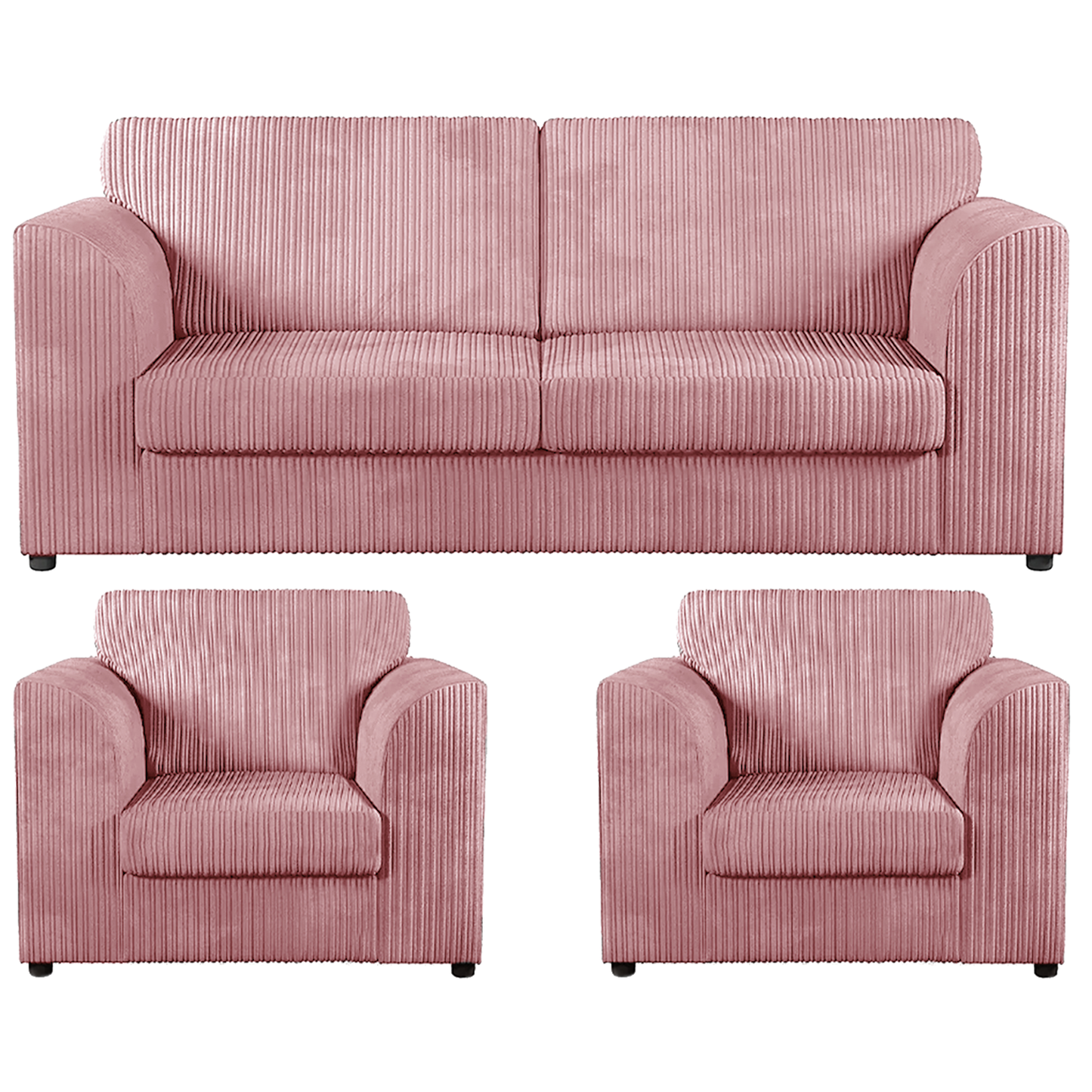 Luxor Full Jumbo Cord 3 Seater and 2 x Armchairs - Full Back