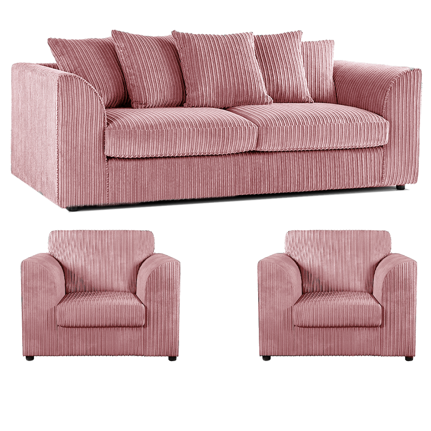 Luxor Full Jumbo Cord 3 Seater and 2 x Armchairs - Scatter Back