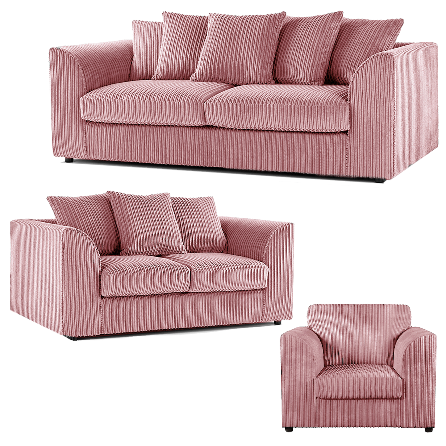 Luxor Full Jumbo Cord 3 Piece Suite - Scatter Back