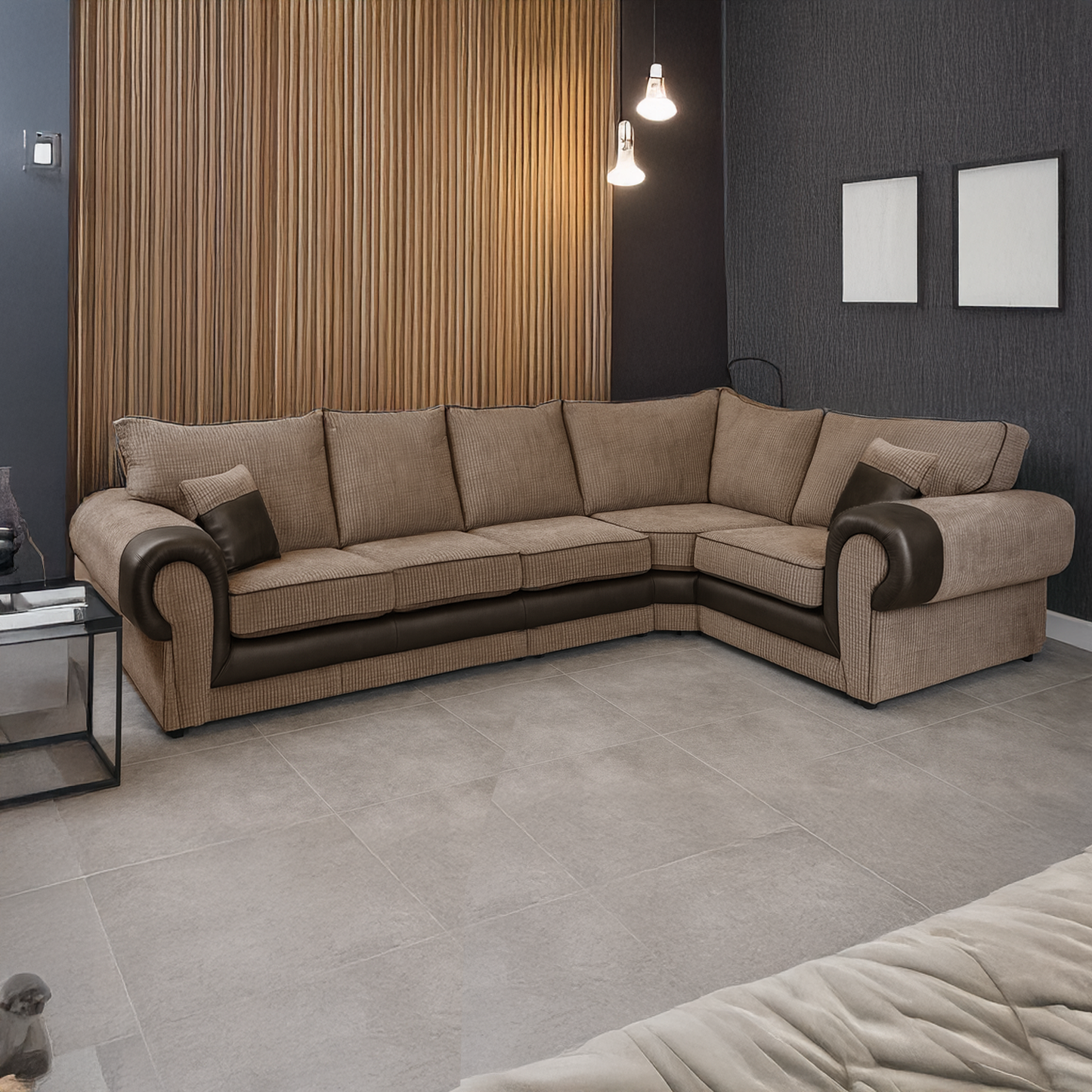 Portland Mixed Fabric Cord 5 Seater L Shape Corner Sofa