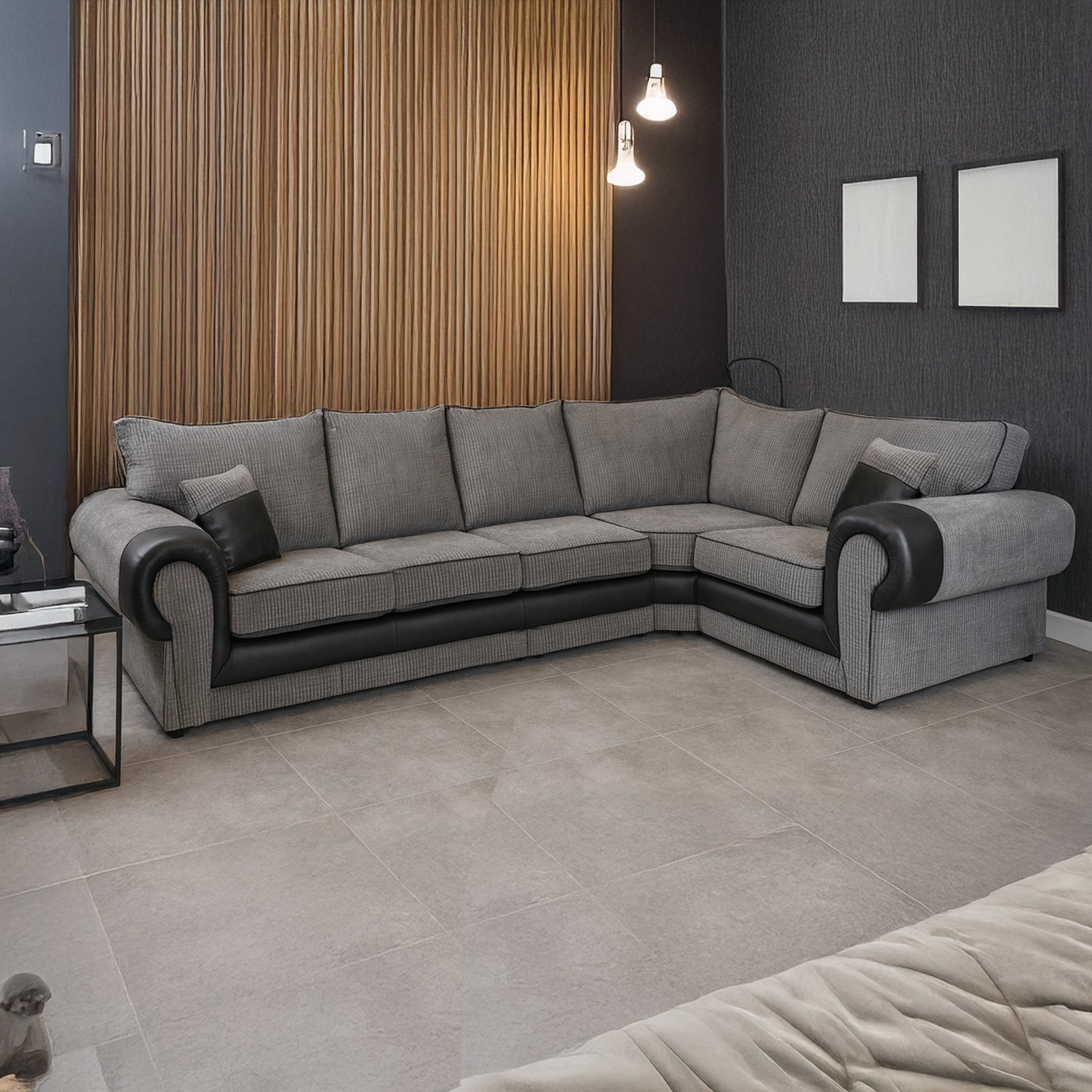 Portland Mixed Fabric Cord 5 Seater L Shape Corner Sofa