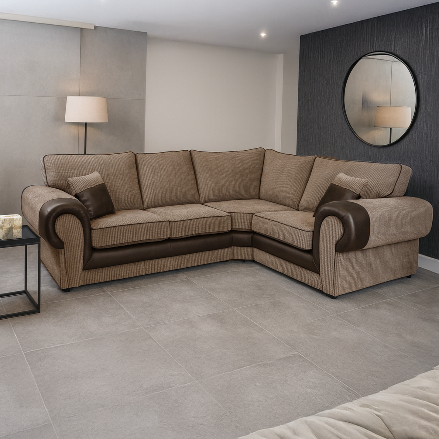 Portland Mixed Fabric Cord 4 Seater Corner Sofa