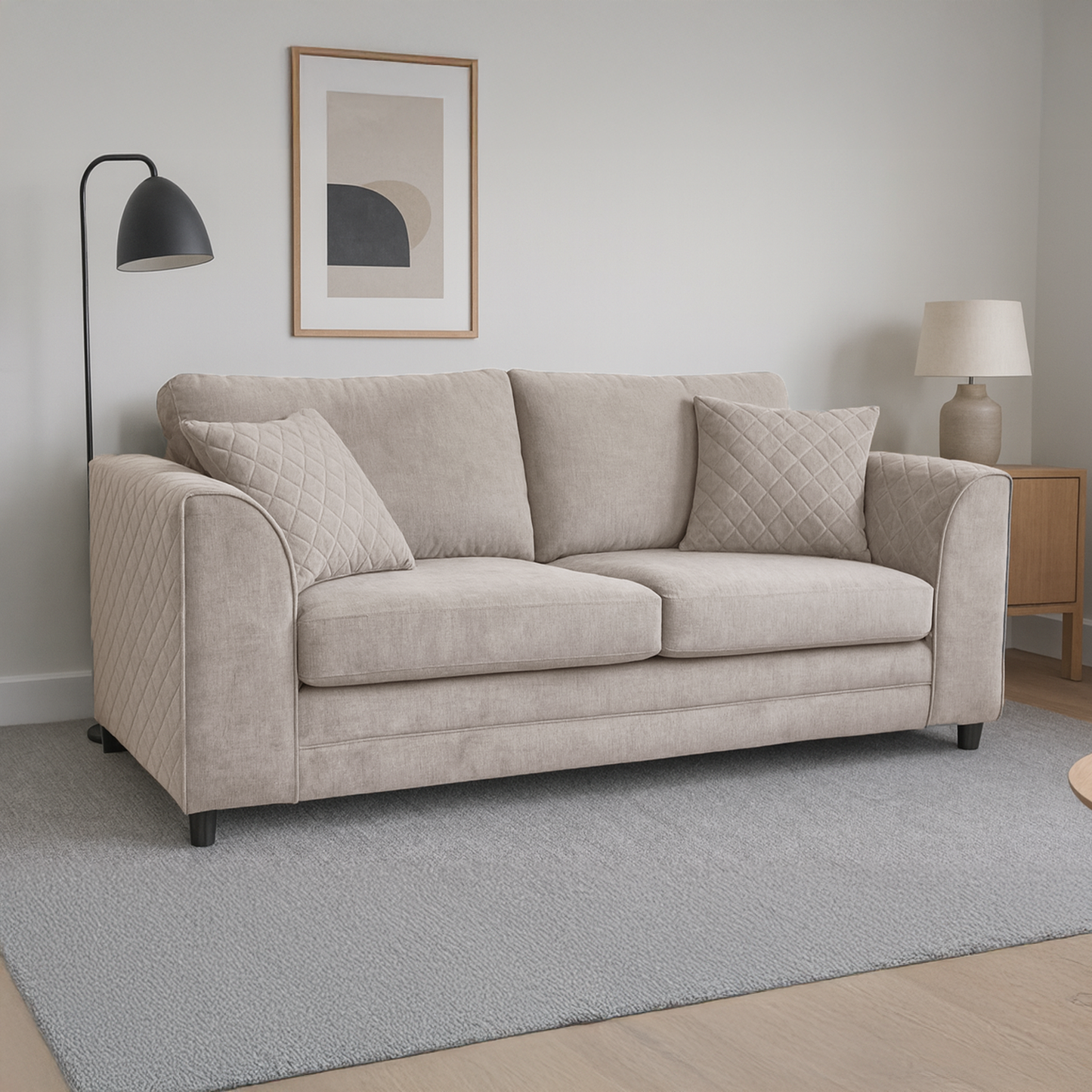 Quilted Full Fabric Chenille 3 Seater Sofa