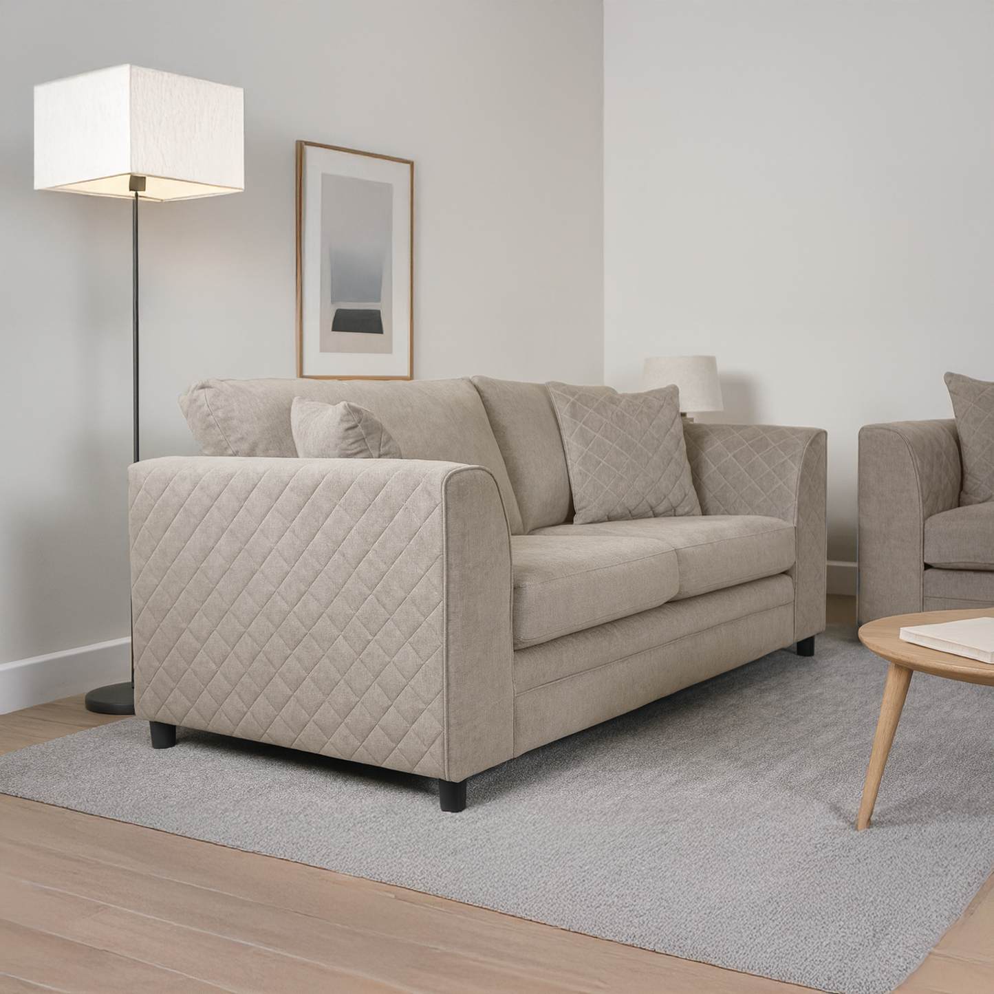 Quilted Full Fabric Chenille 3 Seater Sofa