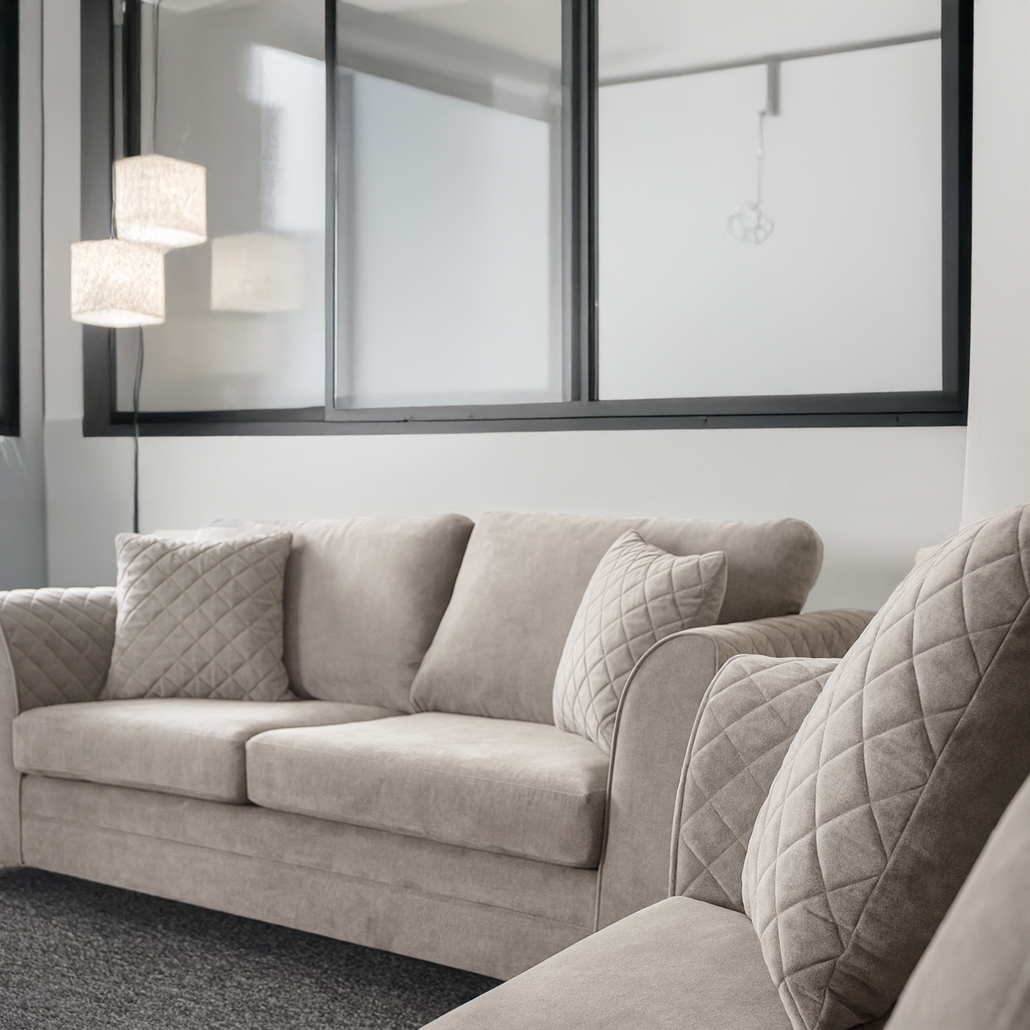 Quilted Full Fabric Chenille 3 Seater Sofa
