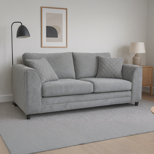 Quilted Full Fabric Chenille 3 Seater Sofa