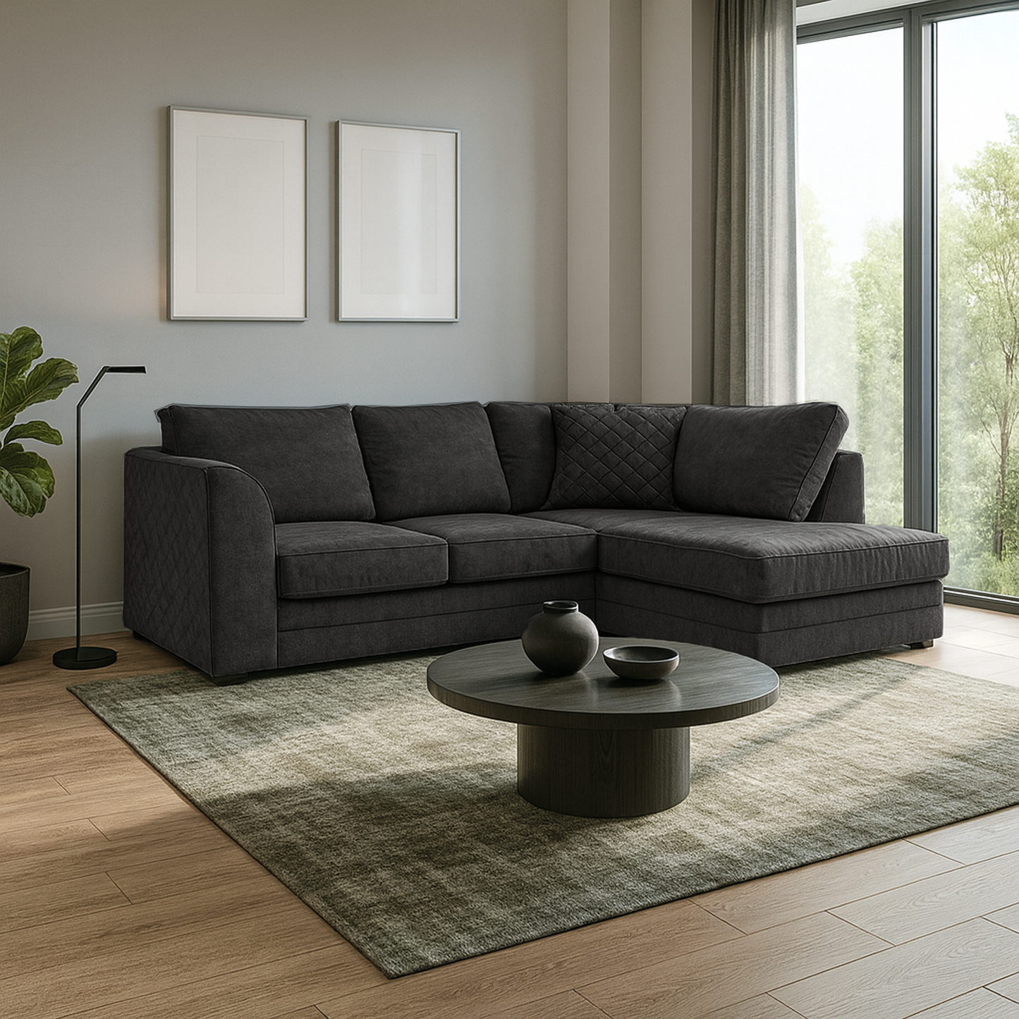 Quilted Chenille Full Back Corner Sofa