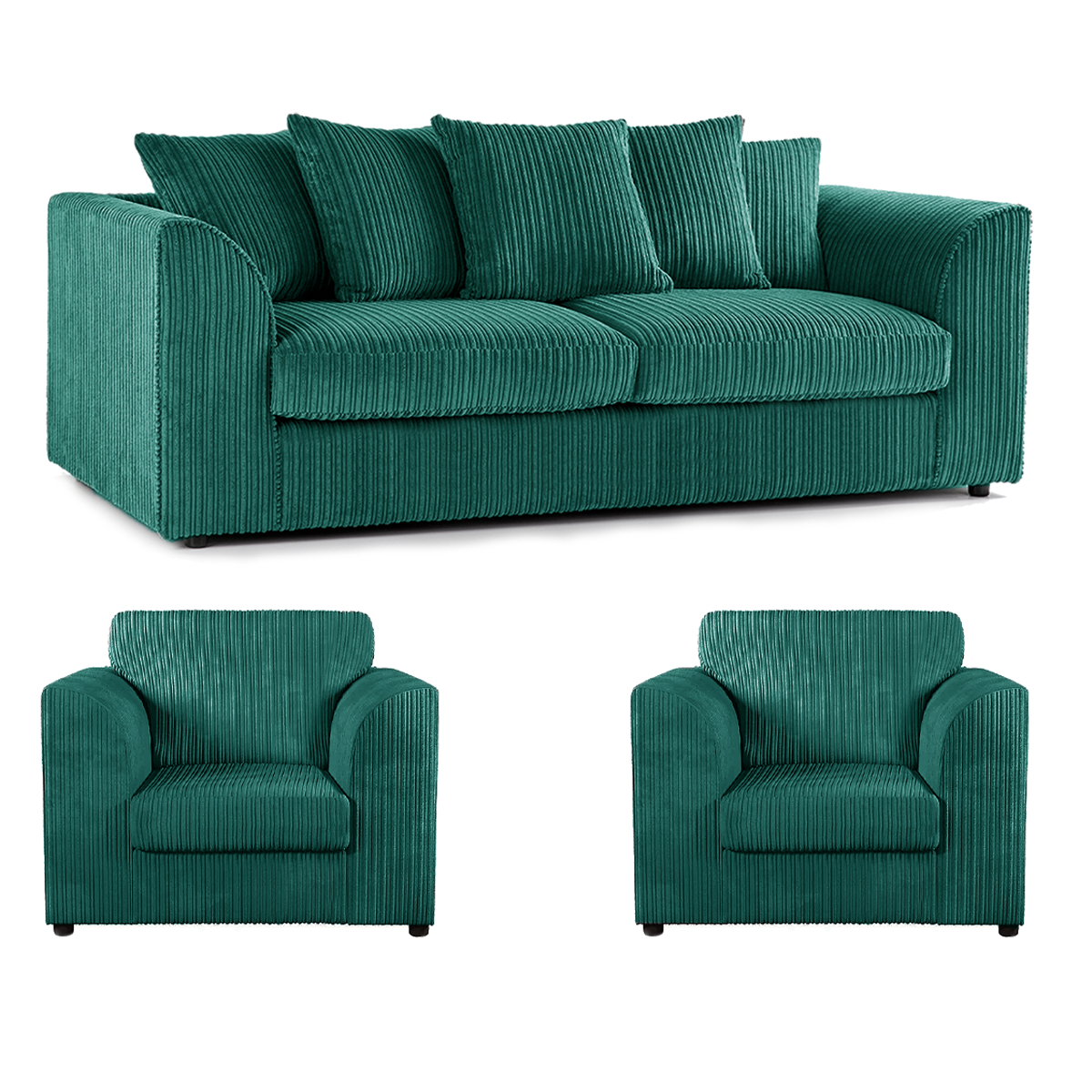 Luxor Full Jumbo Cord 3 Seater and 2 x Armchairs - Scatter Back