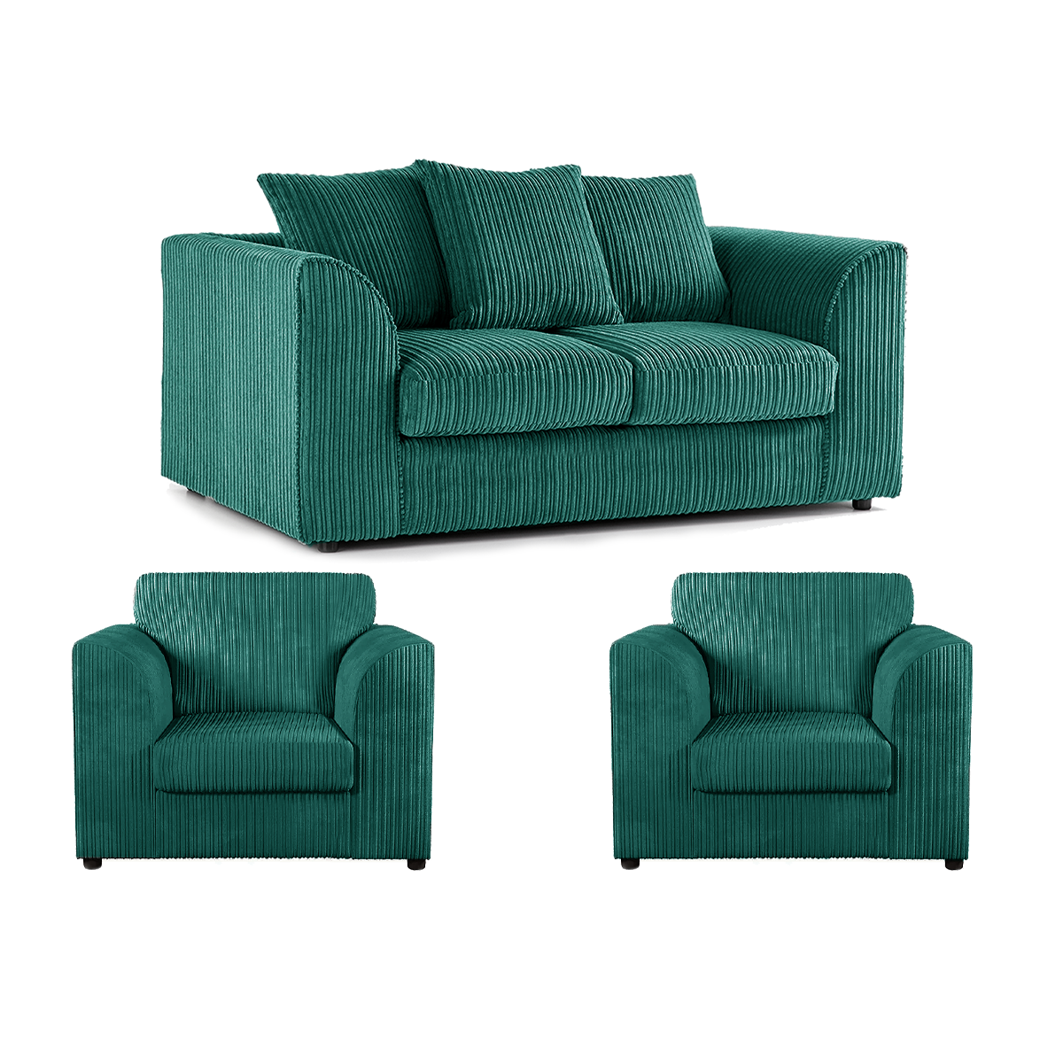 Luxor Jumbo Cord 2 Seater and 2 x Armchairs - Scatter Back