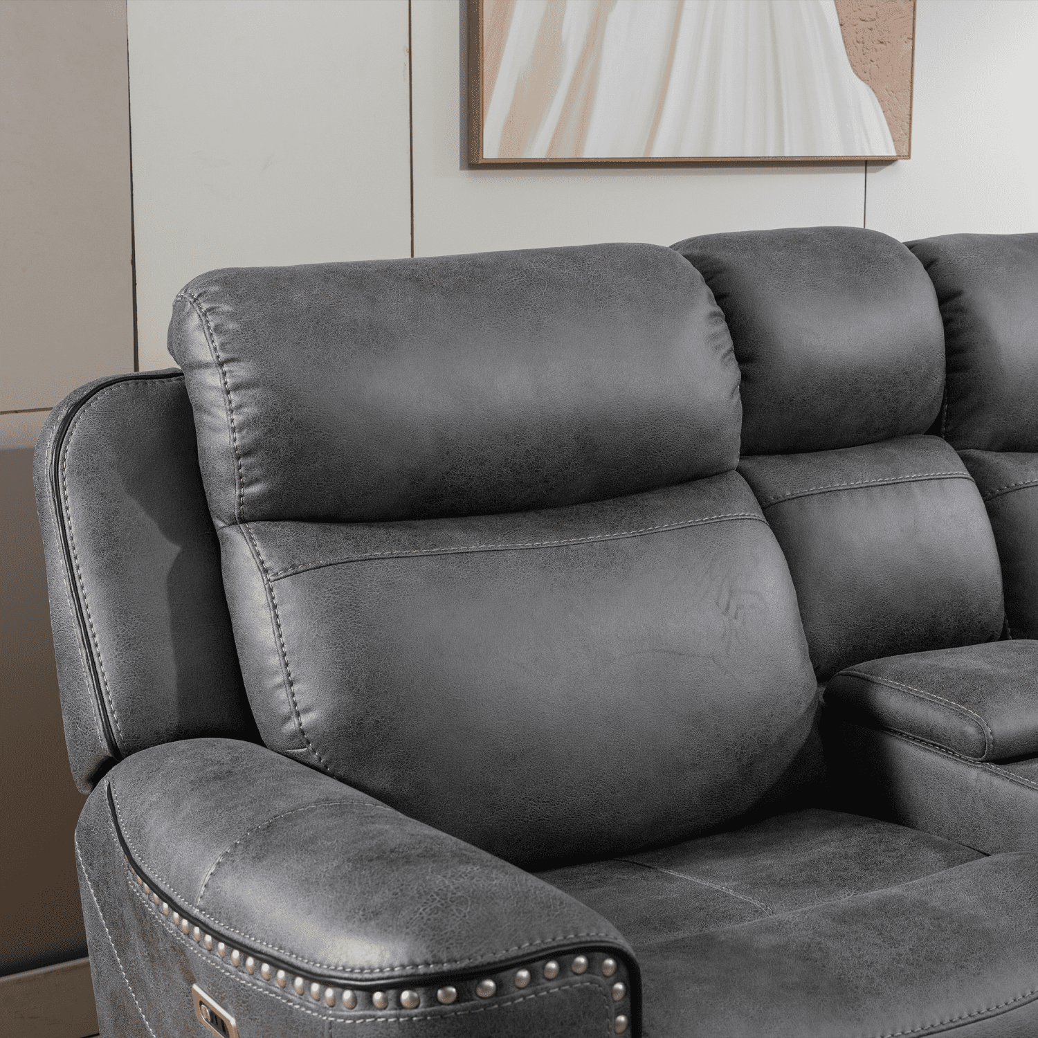 Techtronic Leather Like Smart Electric Reclining Corner Sofa - 3