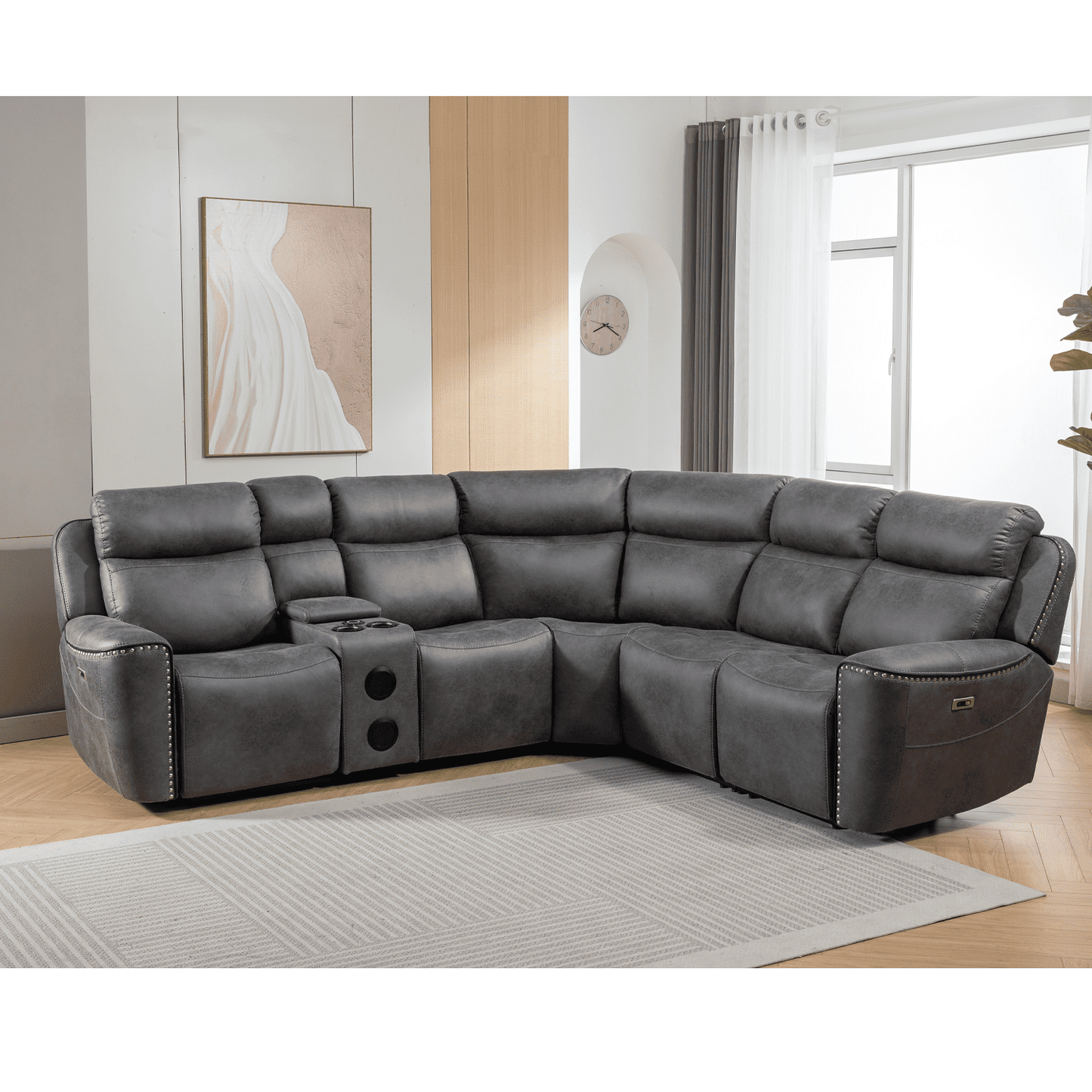 Techtronic Leather Like Smart Electric Reclining Corner Sofa - 2