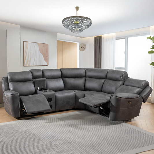 Techtronic Leather Like Smart Electric Reclining Corner Sofa