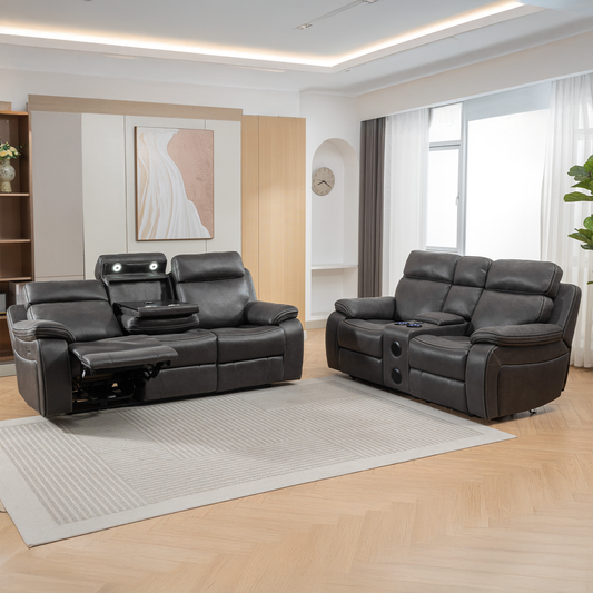 Tokyo 3 + 2 Electric Bluetooth Reclining Leather Like Sofa Suite