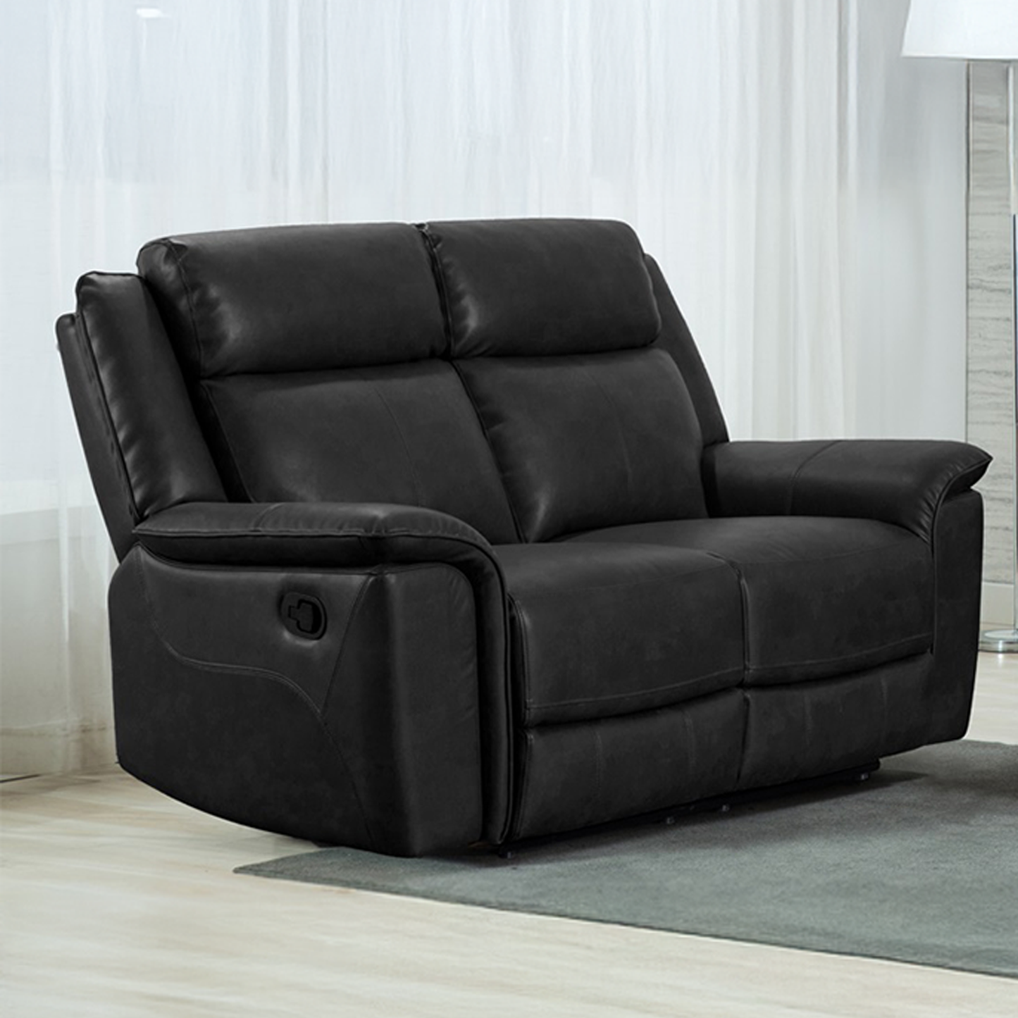 Toronto Reclining Leather-Like 2 Seater Sofa Black or Grey