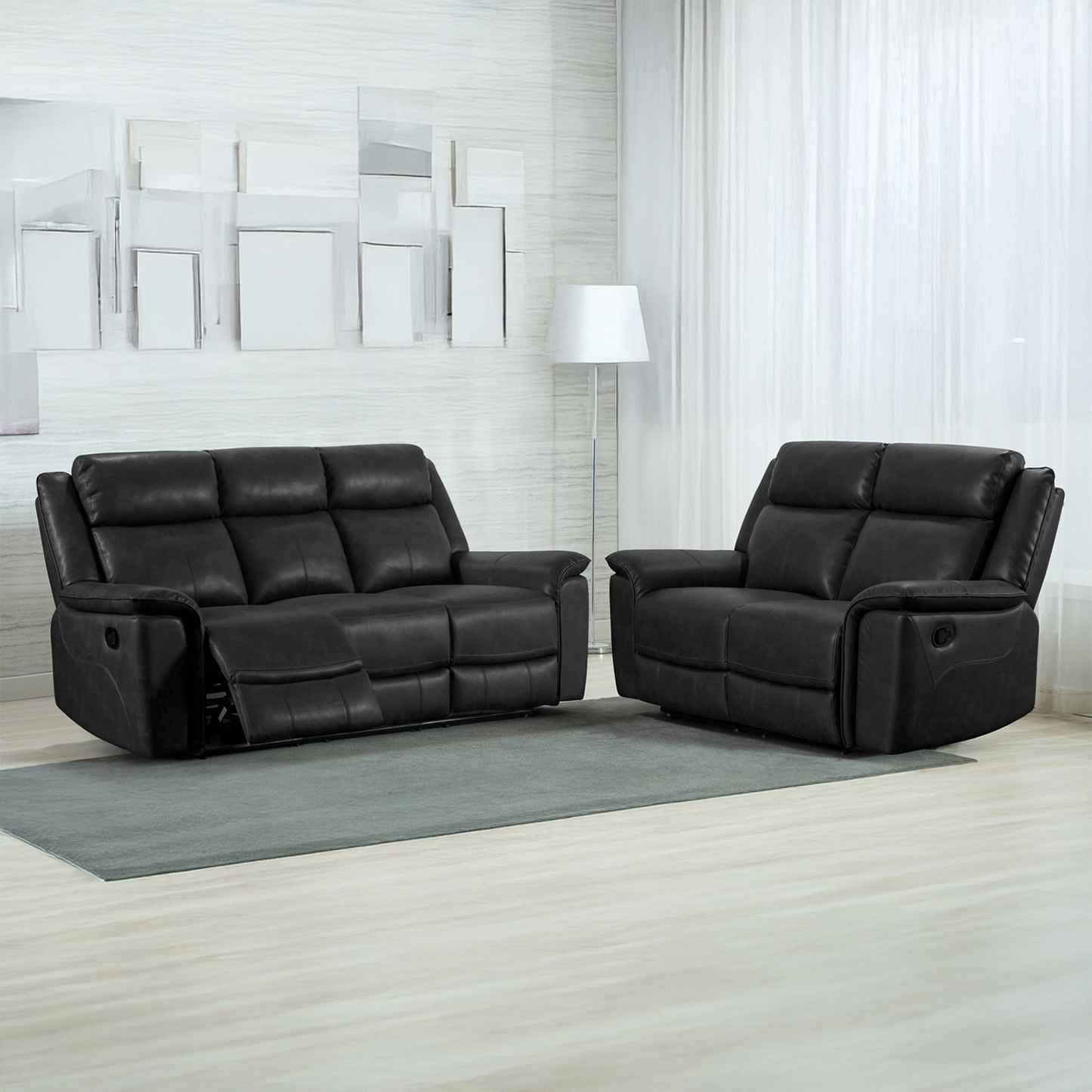 Toronto Reclining Leather-Like Sofa Suite Black or Grey