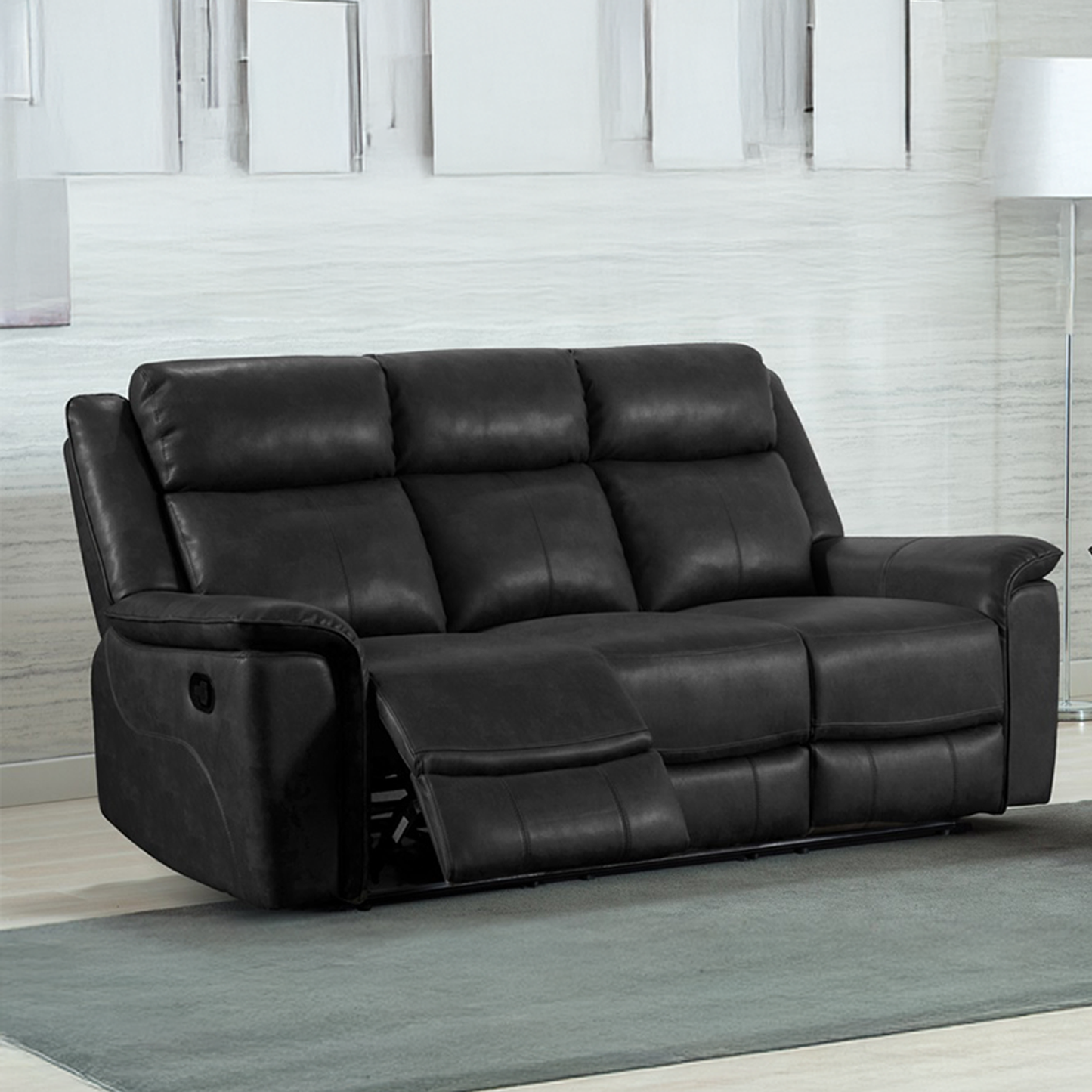 Toronto Reclining Leather-Like 3 Seater Sofa Black or Grey