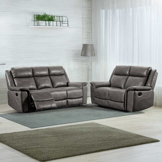 Toronto Reclining Leather-Like Sofa Suite Black or Grey
