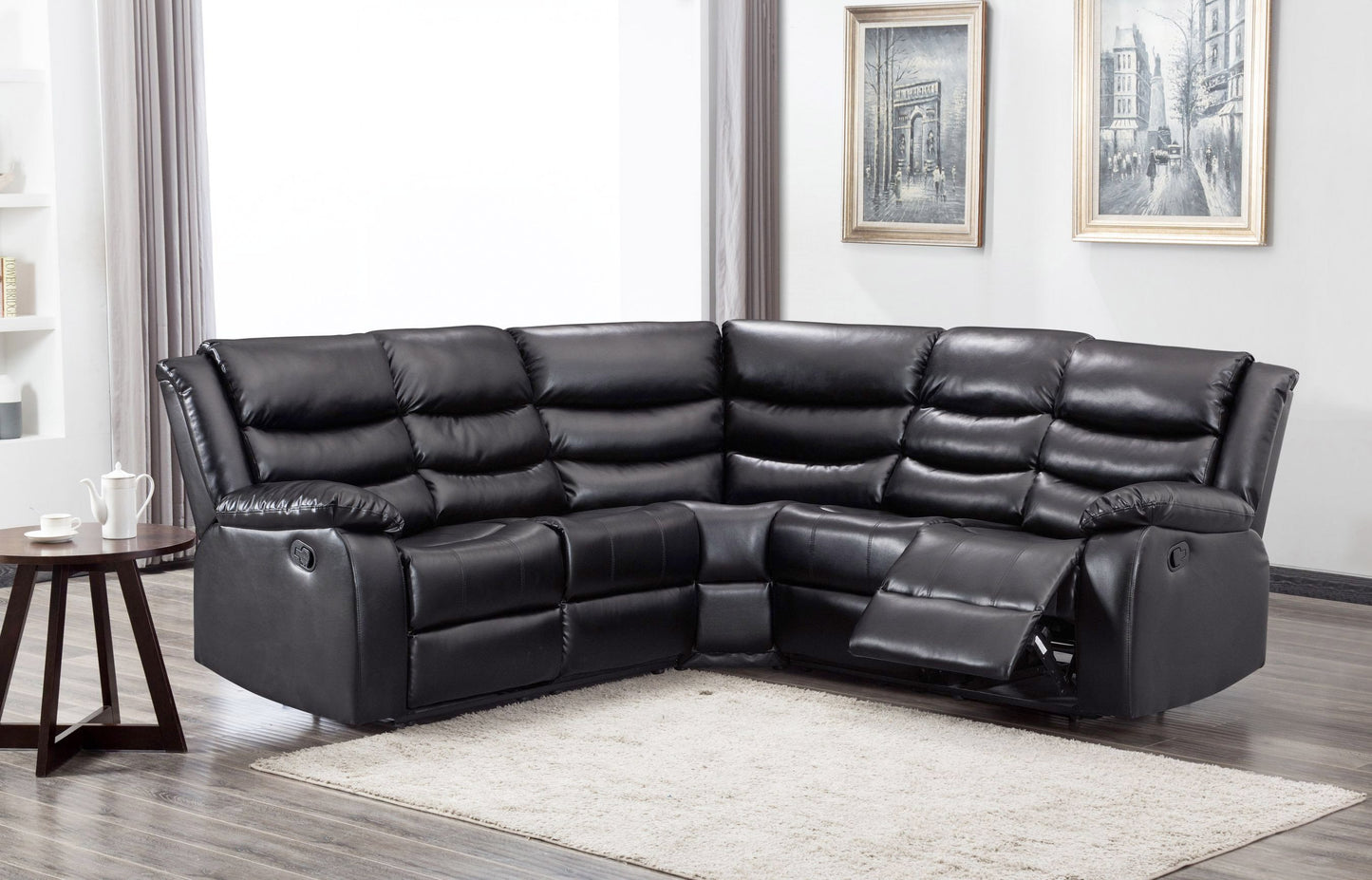 Leather 5 Seater Reclining Corner Sofa + Drinks Tray