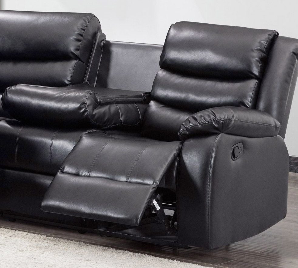 Leather 5 Seater Reclining Corner Sofa + Drinks Tray - 2