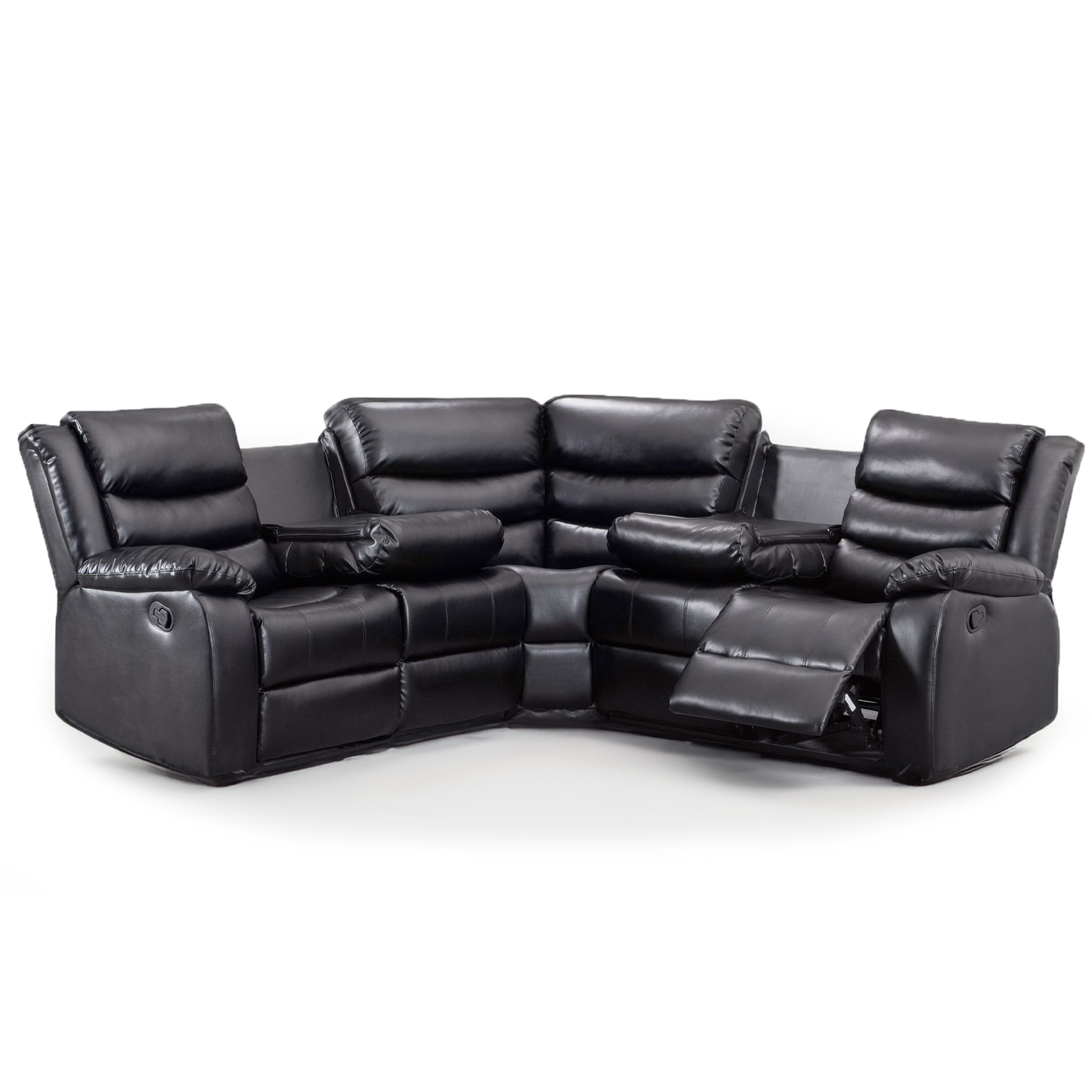 Leather 5 Seater Reclining Corner Sofa + Drinks Tray