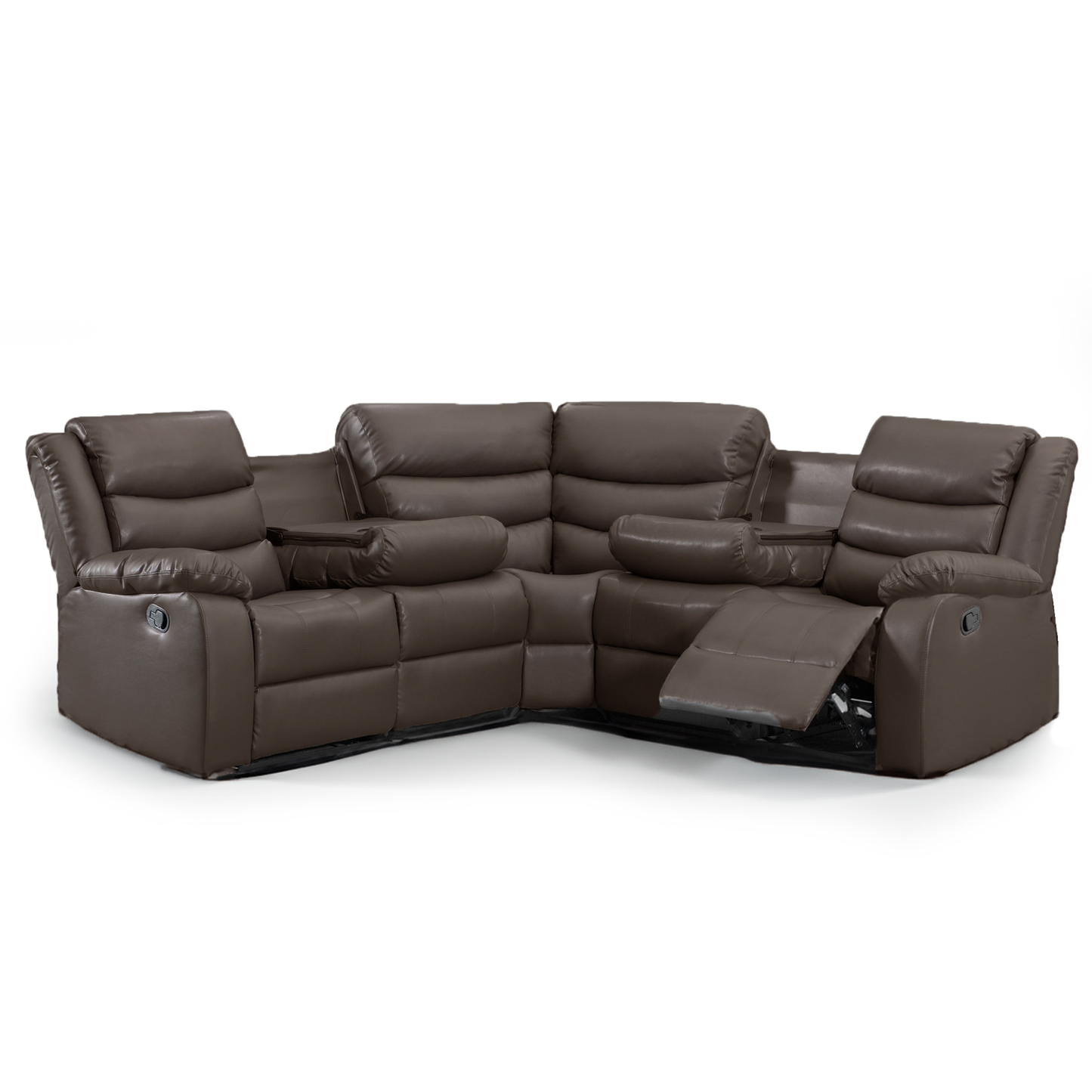 Leather 5 Seater Reclining Corner Sofa + Drinks Tray