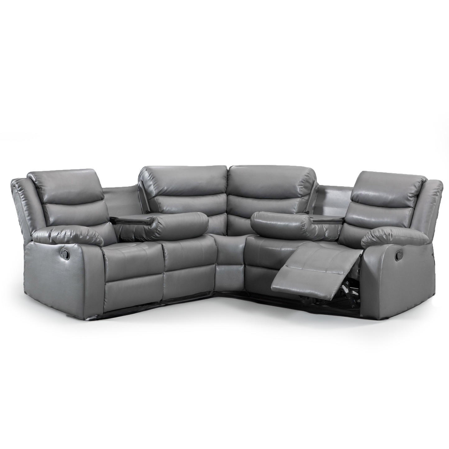Leather 5 Seater Reclining Corner Sofa + Drinks Tray