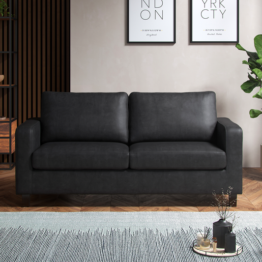 York Black Faux Leather 3-Seater Sofa