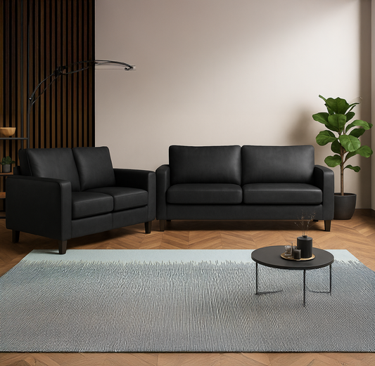 York Black Faux Leather 3+2 Sofa Set