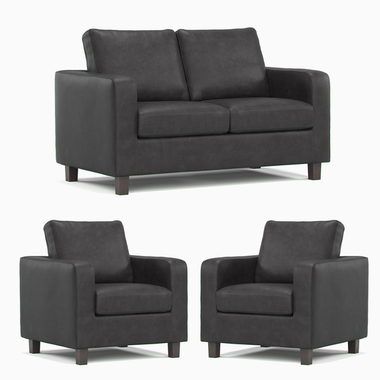 York Black Faux Leather 2+1+1 Sofa Set
