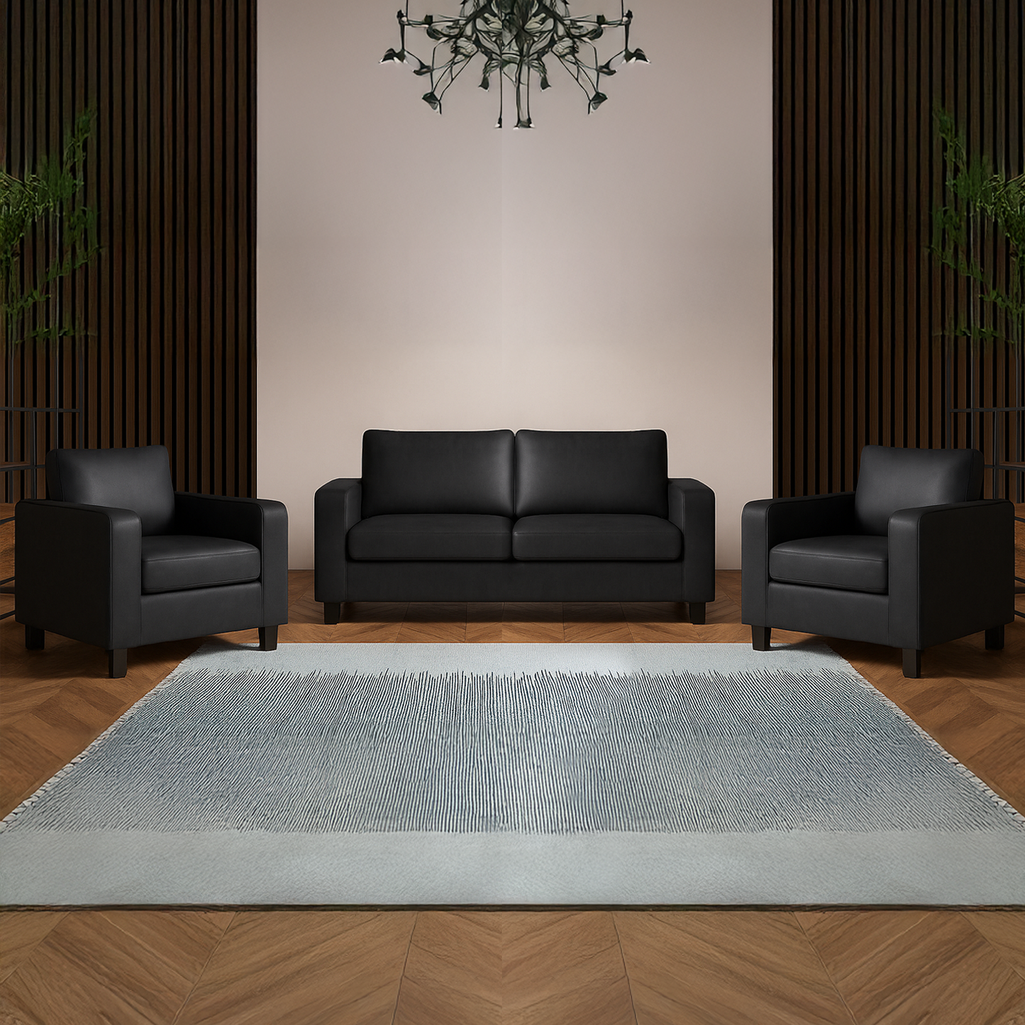York Black Faux Leather 3+1+1 Sofa Set