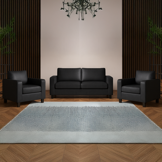 York Black Faux Leather 3+1+1 Sofa Set
