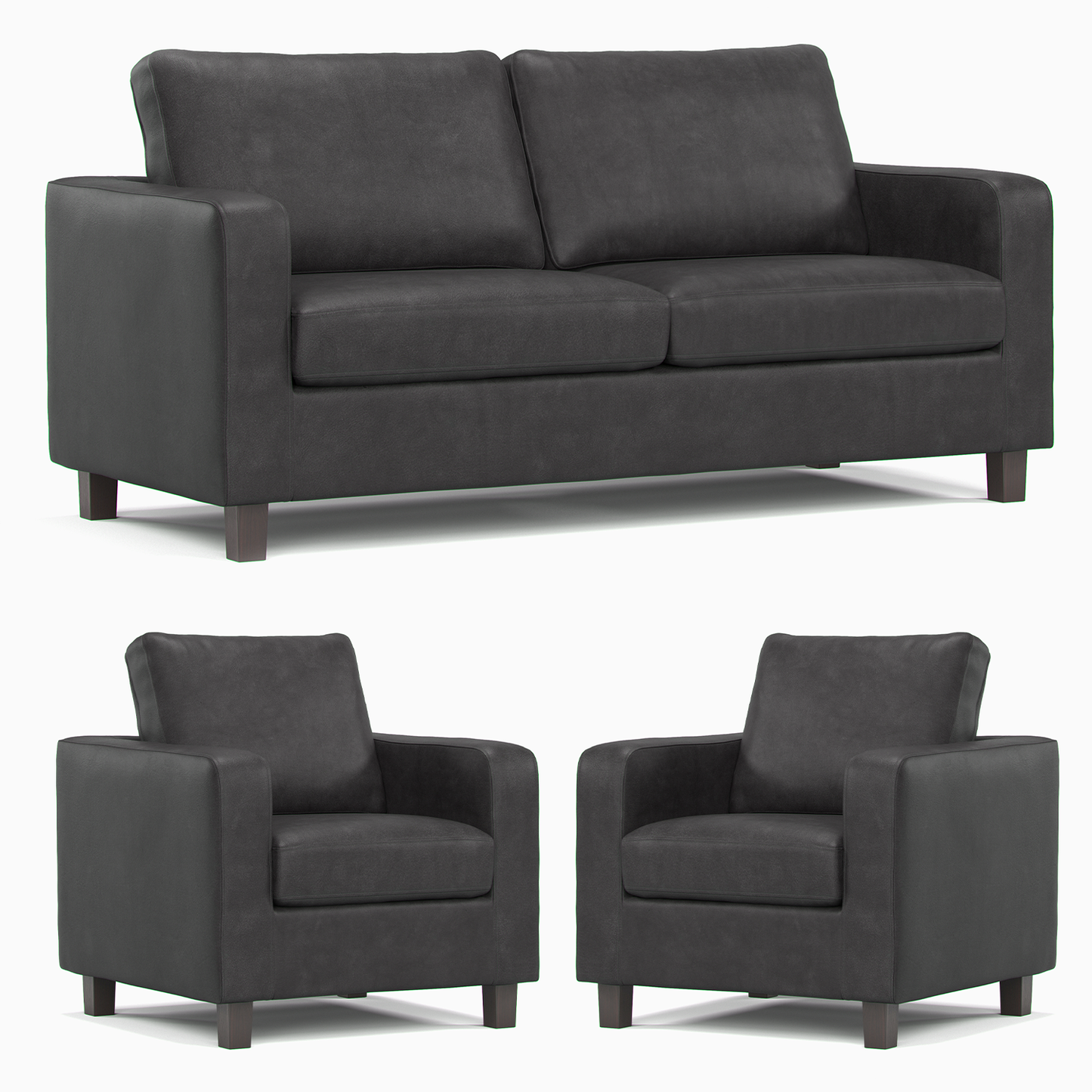 York Black Faux Leather 3+1+1 Sofa Set