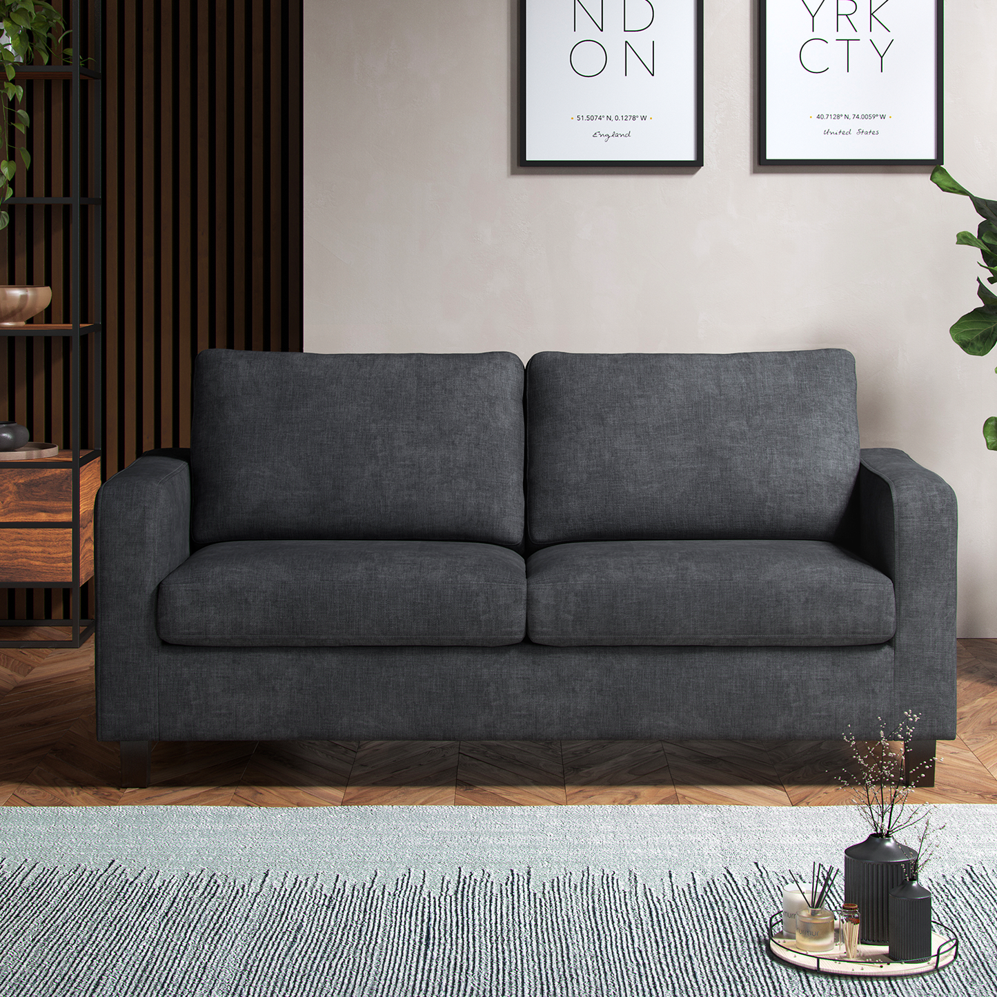 York Grey Turin Fabric 3 Seater Sofa